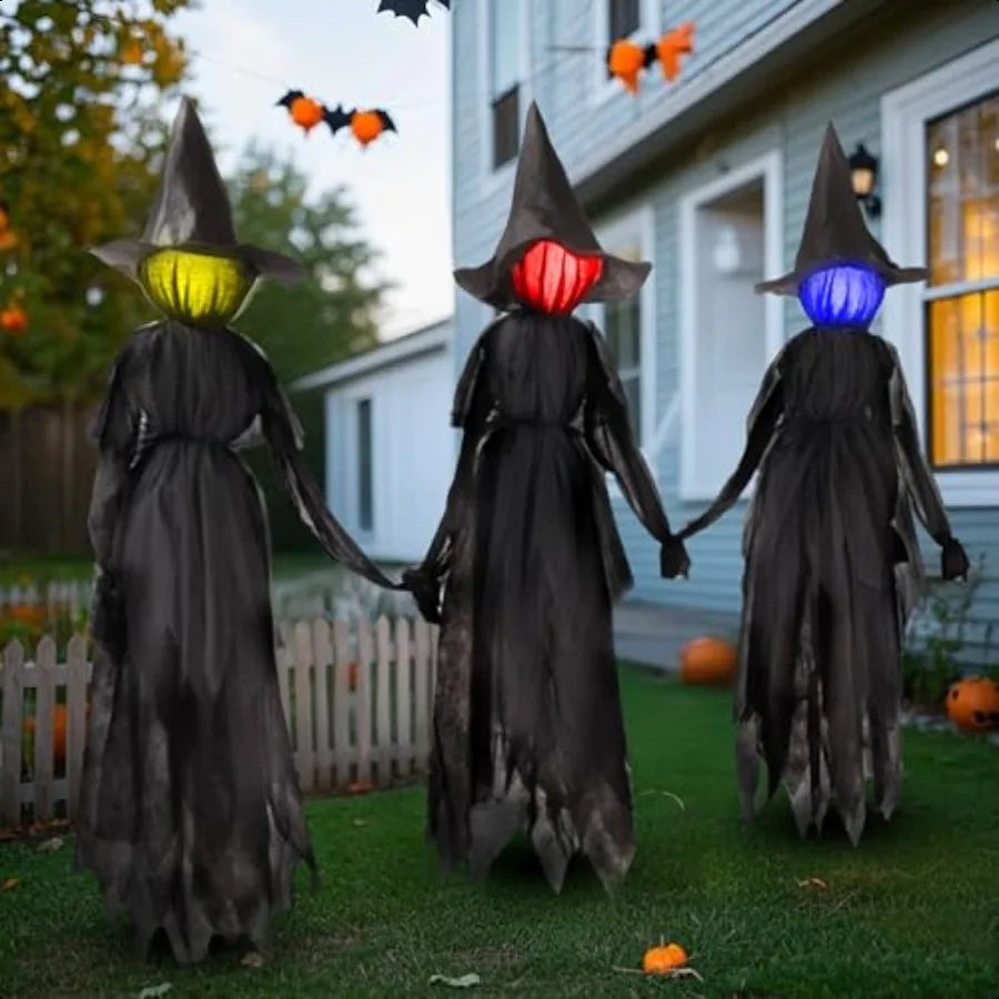 Hallomart 6 Ft Light up Witch Stakes Halloween Yard Decorations Set of 3 Scary Witches with Multiple Colors LED Lights Haunted Ho