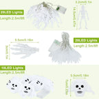 3Pcs Halloween Light Drations Total 50 LEDs 24ft Halloween String Lights Colorful 3D Skeleton Ghost String Lights Gauze Skull S