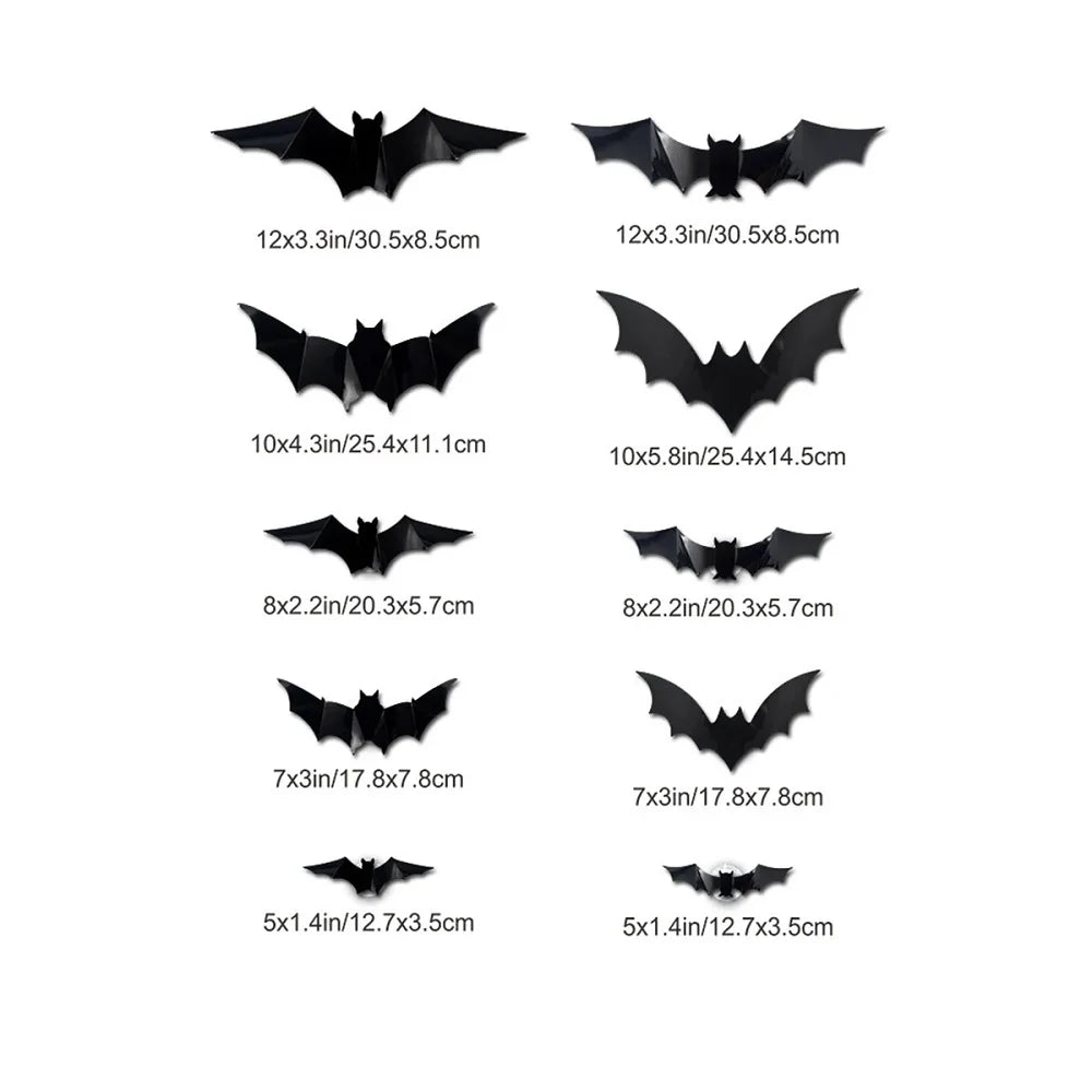 12/24pcs Halloween New Night Light Bat PET Stereoscopic Bat Festival Party Decoration LED Night Light Wall Decal