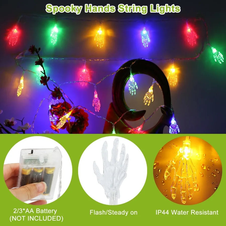 3Pcs Halloween Light Drations Total 50 LEDs 24ft Halloween String Lights Colorful 3D Skeleton Ghost String Lights Gauze Skull S