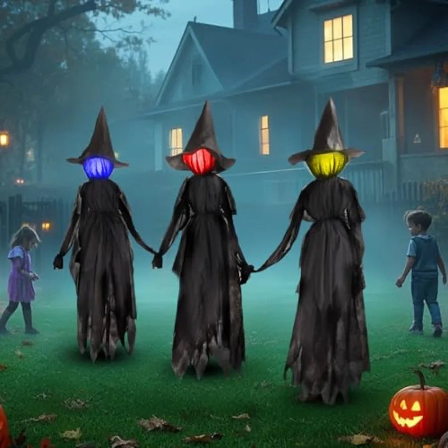 Hallomart 6 Ft Light up Witch Stakes Halloween Yard Decorations Set of 3 Scary Witches with Multiple Colors LED Lights Haunted Ho