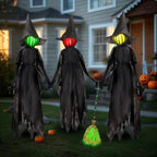 Hallomart 6 Ft Light up Witch Stakes Halloween Yard Decorations Set of 3 Scary Witches with Multiple Colors LED Lights Haunted Ho