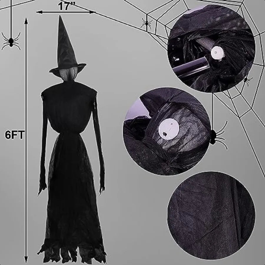 Hallomart 6 Ft Light up Witch Stakes Halloween Yard Decorations Set of 3 Scary Witches with Multiple Colors LED Lights Haunted Ho