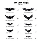 12/24pcs Halloween New Night Light Bat PET Stereoscopic Bat Festival Party Decoration LED Night Light Wall Decal